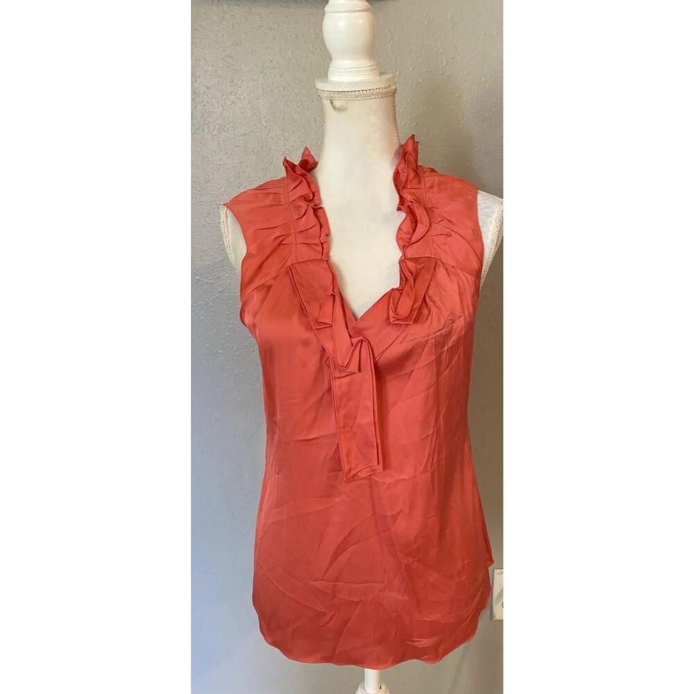 Elie Tahari Women Rose Red Sleeveless Silk Top Small